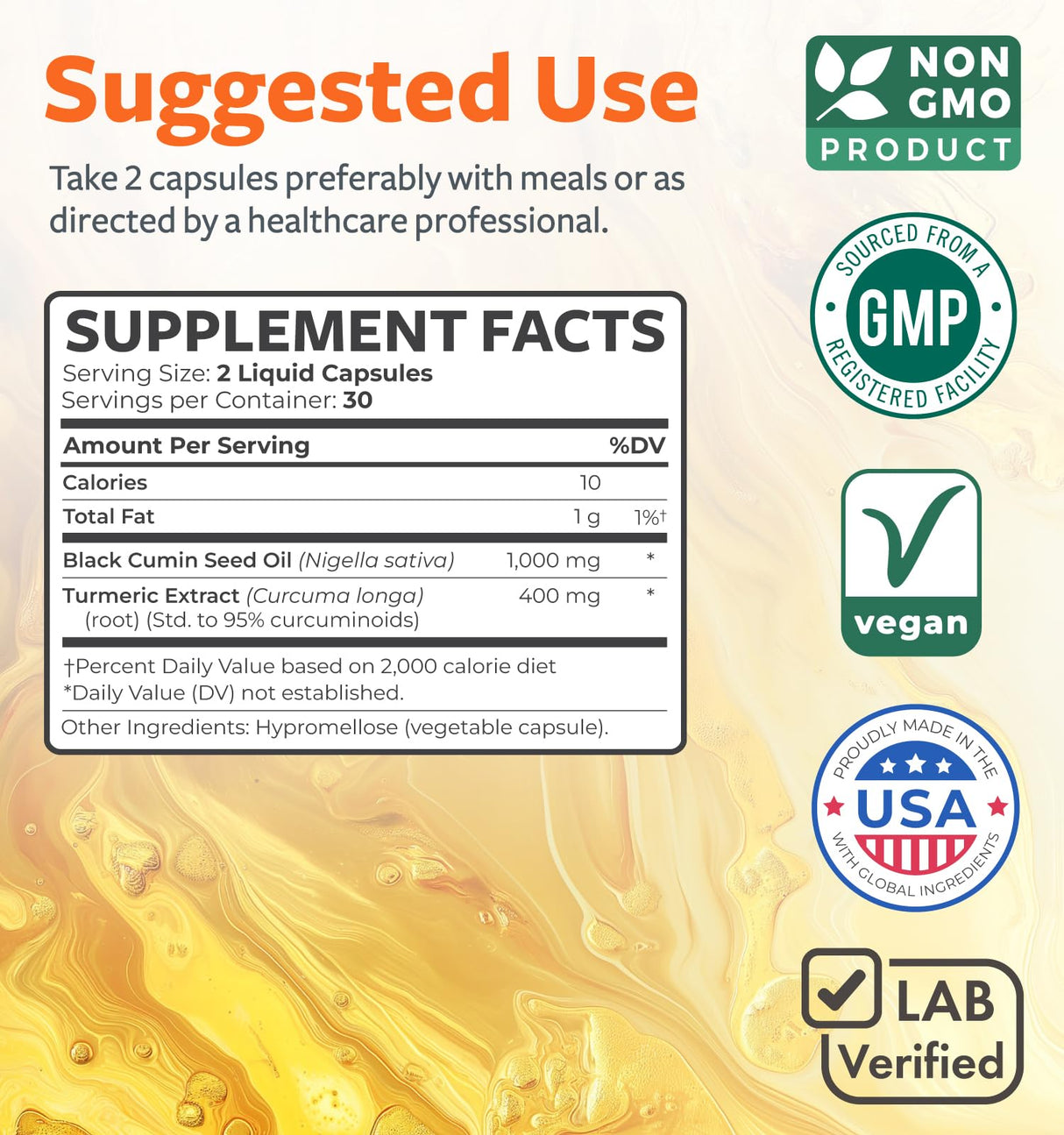 Cold-Pressed Black Seed Oil Capsules - Vegan Non-GMO Nigella Sativa Black Seed Oil Supplement with Turmeric Extract for Comfort Mobility & Immune Support - Curcuminoid & Thymoquinone-Rich (1 Month)