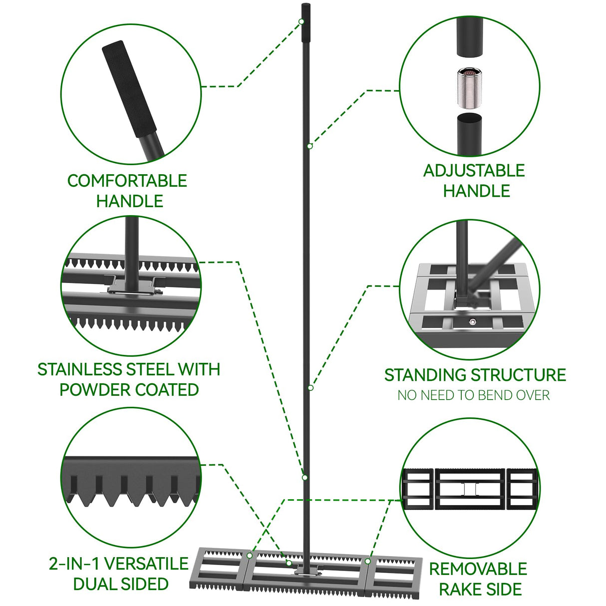 Housolution 32"x10" Lawn Leveling Rake with Serrated Edge & Smooth Plate