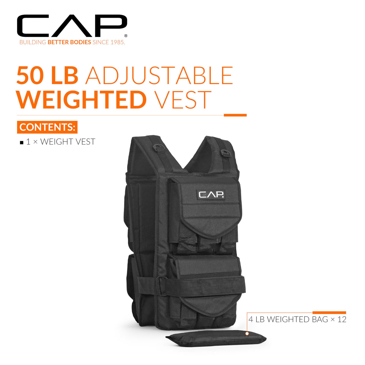 CAP Barbell Adjustable Weighted Vest, 50 lb, Black