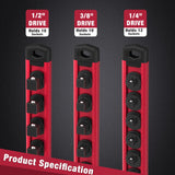 WORKPRO Magnetic Socket Organizer Set, 3-Piece Aluminum Alloy Socket Rail, Heavy Duty Socket Holder, Socket Rack Kit 1/4-Inch x 12 Clips, 3/8-Inch x 10 Clips, 1/2-Inch x 10 Clips (Red)