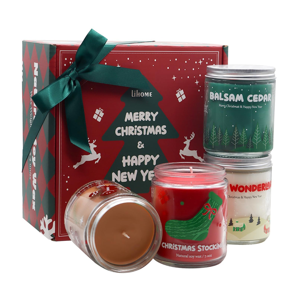 Christmas Candles - Christmas Gifts for Women & Men, 4 Pack Natural Soy Wax with Holiday Scents, Perfect for Xmas, New Year, and Winter Décor
