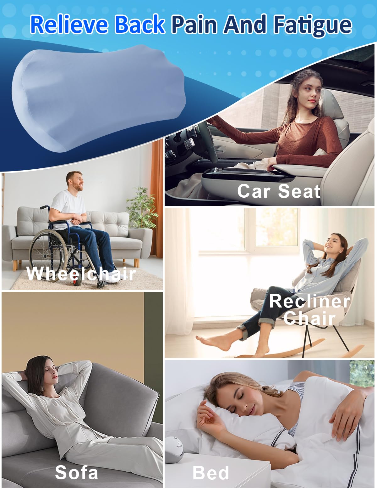 Lower Back Pain Relief Pillow for Sleeping Memory Foam Lumbar Support Pillow for Side Back Sleepers - Ergonomic Waist Pillow - Back Pain Relief Wedge Cushion Bolster Pillow for Bed, Car, Sofa