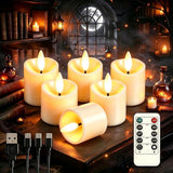 Rechargeable Flameless Tea Light Candles with Timer Remote, 1.5"x2.2" Electric Fake Flickering Votive Candles for Anniversary Wedding Centerpiece Table Decor Funeral Halloween Christmas (6 Pack)