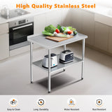 ROVSUN 36'' x 24'' Stainless Steel Table for Prep & Work,Commercial Worktables & Workstations, NSF Heavy Duty Metal Table with Adjustable UnderShelf & Backsplash for Kitchen, Restaurant,Home,Hotel