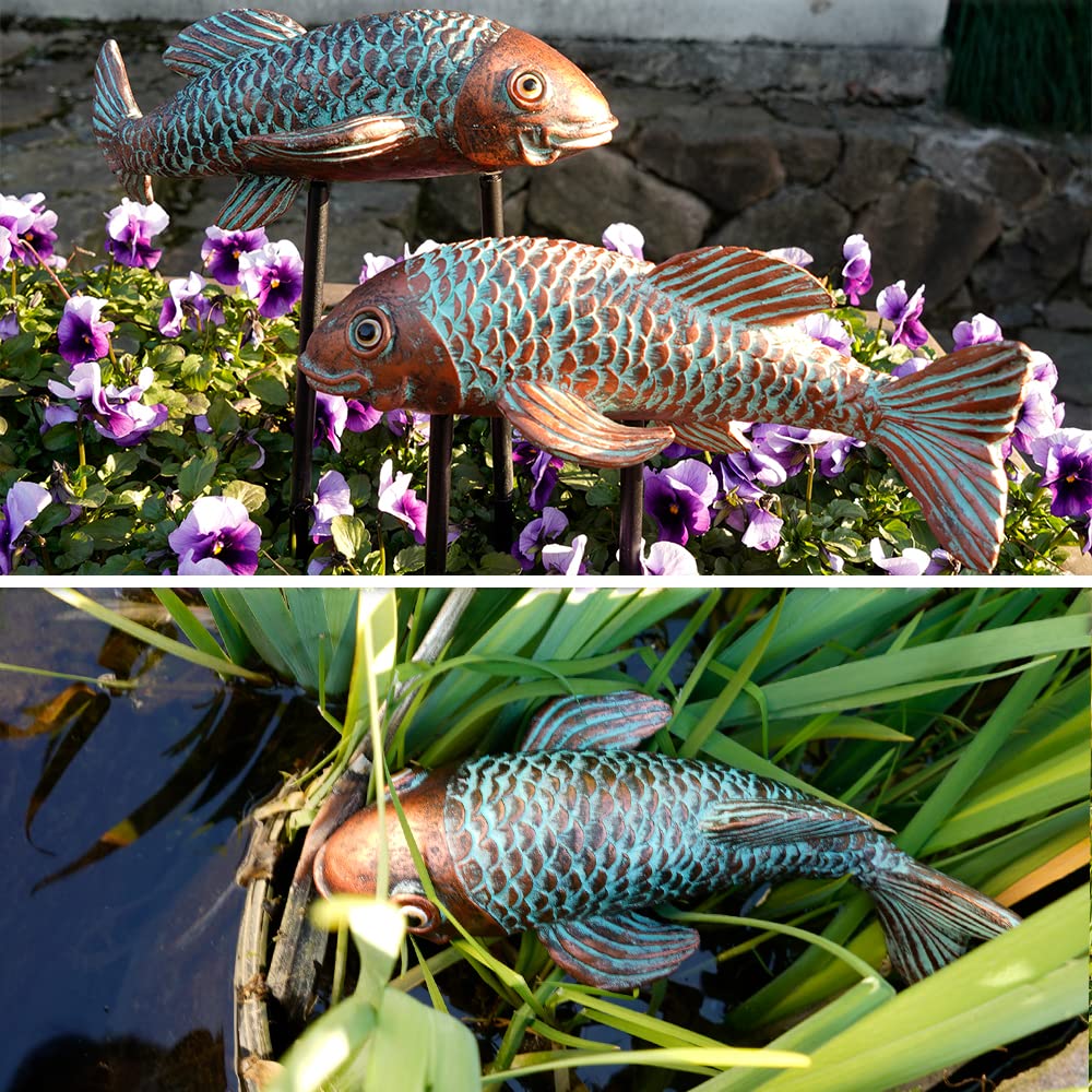 VKEVOC Set of 2 Antique Koi Fish Statue, Outdoor Garden Sculpture for Patio, Backyard, Pond, and Home Decor