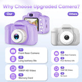 Seckton Upgrade Kids Selfie Camera, Christmas Birthday Gifts for Girls Age 3-9, HD Digital Video Cameras for Toddler, Portable Toy for 3 4 5 6 7 8 Year Old Girl with SD Card-Purple White