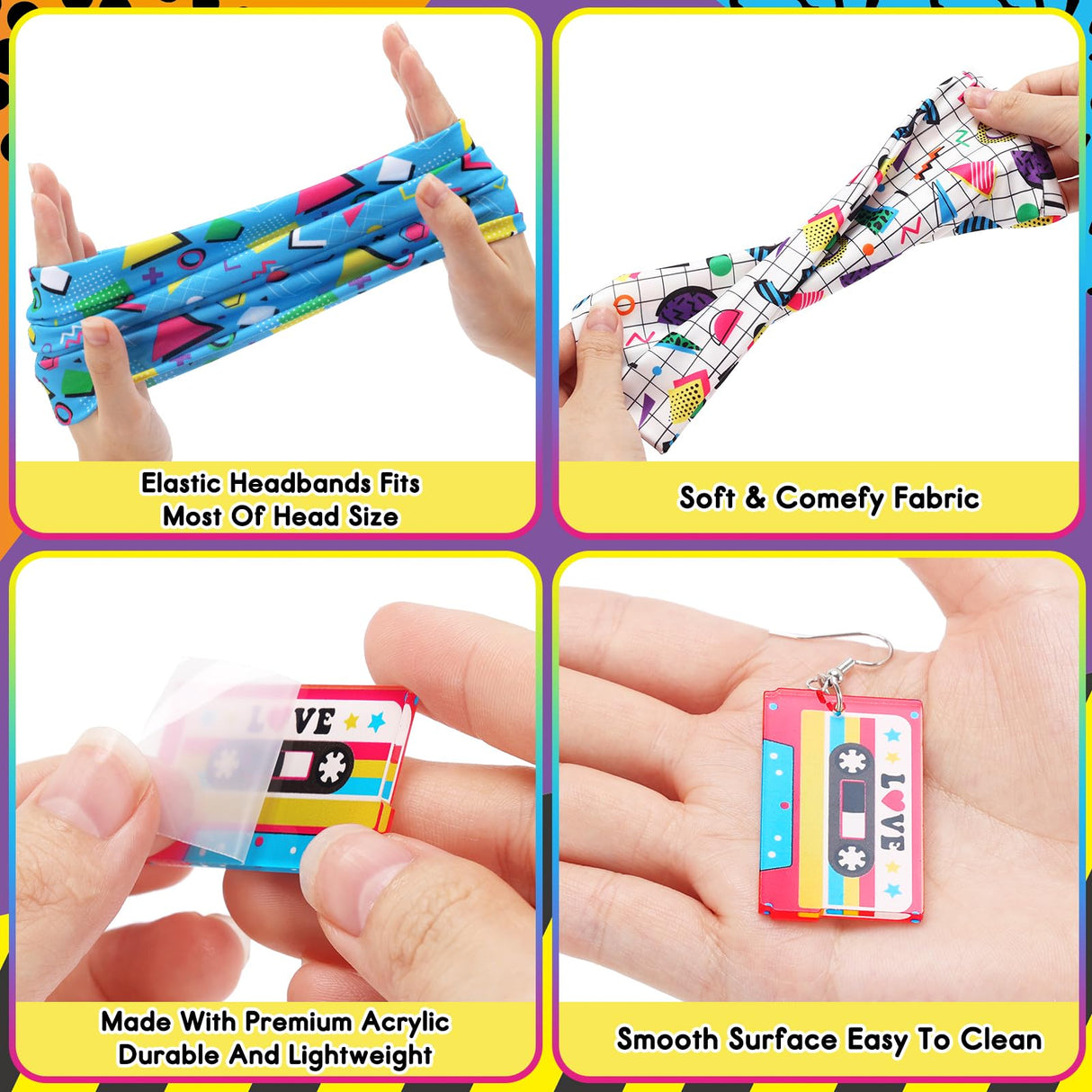 Yussti 80S Accessories for Women 4 Pairs Retro Earrings 4 PCS Headbands