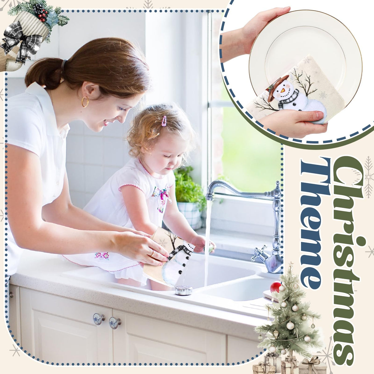 Mindsoft 36 Pcs Christmas Reusable Paper Towels Rolls Washable Bulk Winter Christmas Tree Reindeer Kitchen Dish Towels Paperless Reusable Cloth Cotton Napkins with Cardboard for Kitchen Home Bathroom