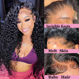 Ebarly Hidden Strap 360 Full Lace Front Wigs Human Hair Pre Plucked Bleached Knots 180 Density Water Wave HD Lace Frontal Wig with Drawstring Natural Hairline Glueless Wigs for Women(24 inch)