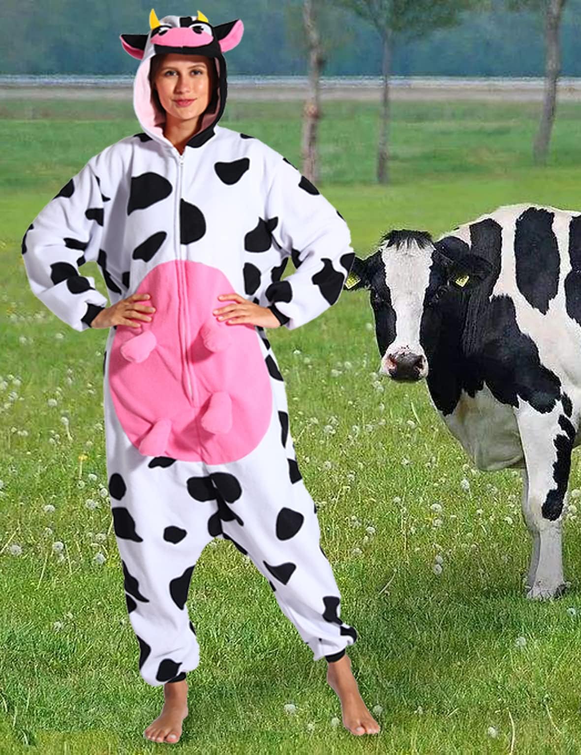 vavalad Adult Cow Onesie Costume Halloween Christmas Cosplay Cow Costumes Women Men