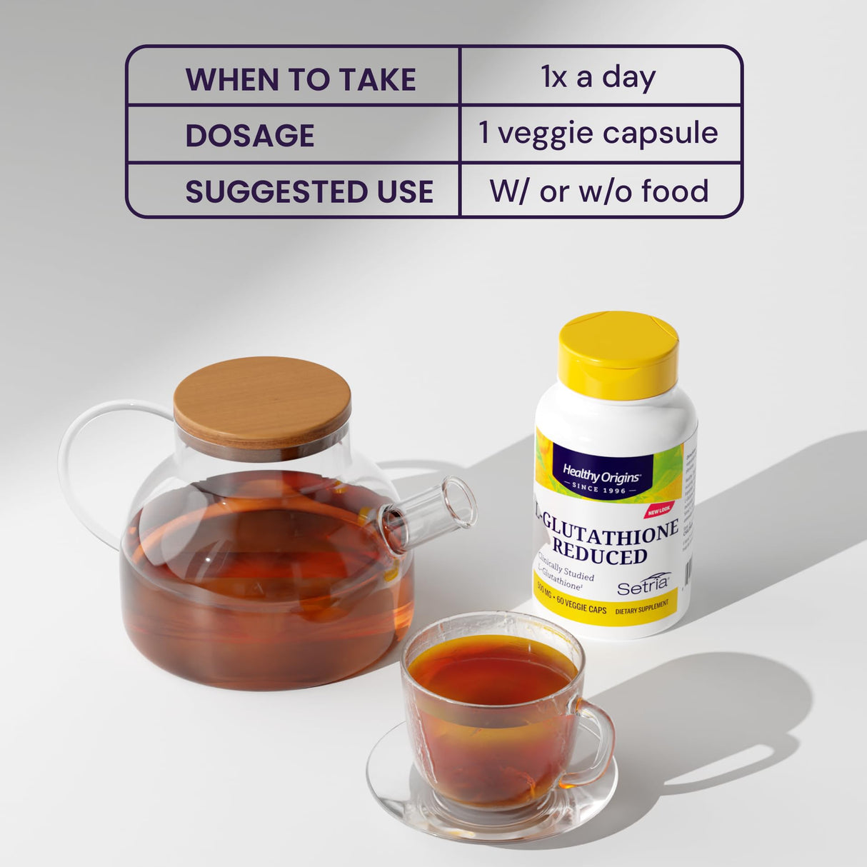 Healthy Origins L-Glutathione 500 mg (Setria, Non-GMO, Gluten Free, Antioxidant, Immune Support, Skin Support), 60 Veggie Caps