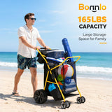 Bonnlo Beach Fishing Cart for Sand, Solid Wheel 11" Large All Terrain Wheels, Foldable Beach Wagon, Insulated Bag, 165lbs Capacity, Large Storage Space