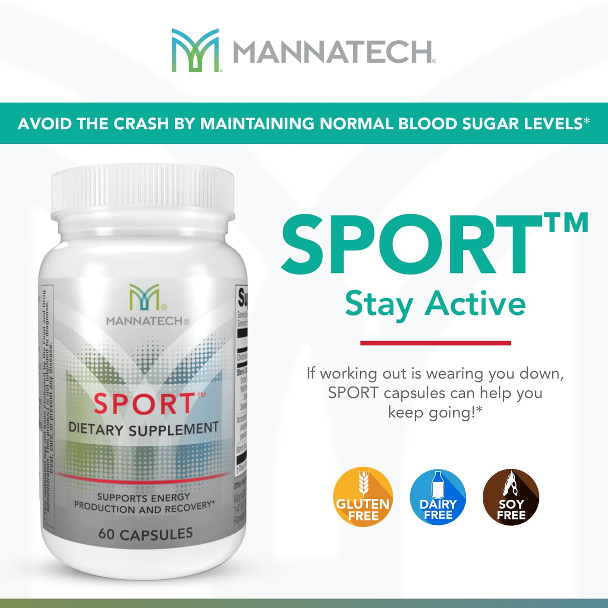 Mannatech Sport Supports Energy, Production & Recovery. During & After Workout Vitamins Formulated with Boron, Chromium & Natural Herbs 60 Capsules