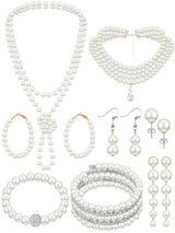 BBTO 8 Pcs Pearl Necklace Earring Set Women Wedding Jewelry,Vintage Style