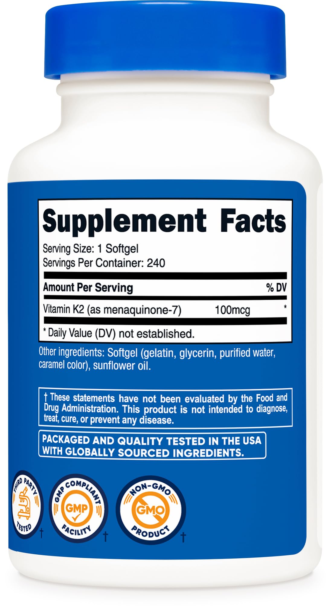 Nutricost Vitamin K2 MK-7 100 mcg, 240 Softgels, Gluten Free, GMO-Free