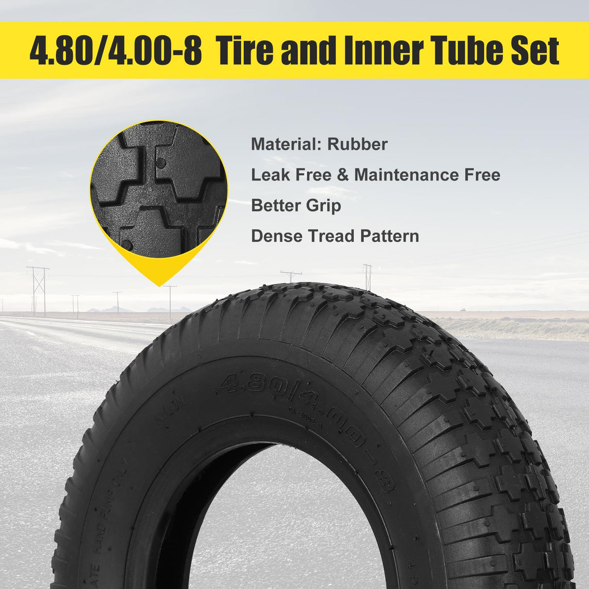 NING SHUO 4.80/4.00-8 Tire and Inner Tube, Premium Rubber Wheelbarrow Replacement Parts for Hand Truck Lawn Mower Dollies Wagon Dolly Trailers Go Kart 2 Pack