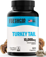 FreshCap Mushrooms Turkey Tail Mushroom Supplement 10,000mg – Organic, Turkey Tail Extract for Immune Support Supplement, Mushroom Supplement Capsules, Ayurveda Immunity Supplement (120 Capsules)