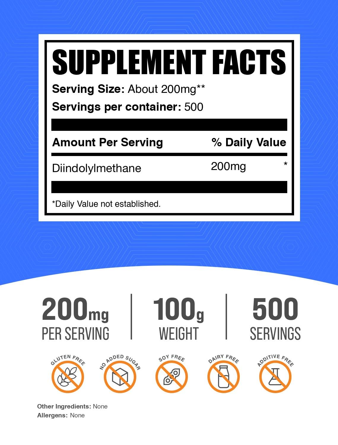 BulkSupplements.com DIM Powder - Diindolylmethane Powder, DIM Supplement for Men & Women - Unflavored & Gluten Free, 200mg per Serving, 100g (3.5 oz) (Pack of 1)