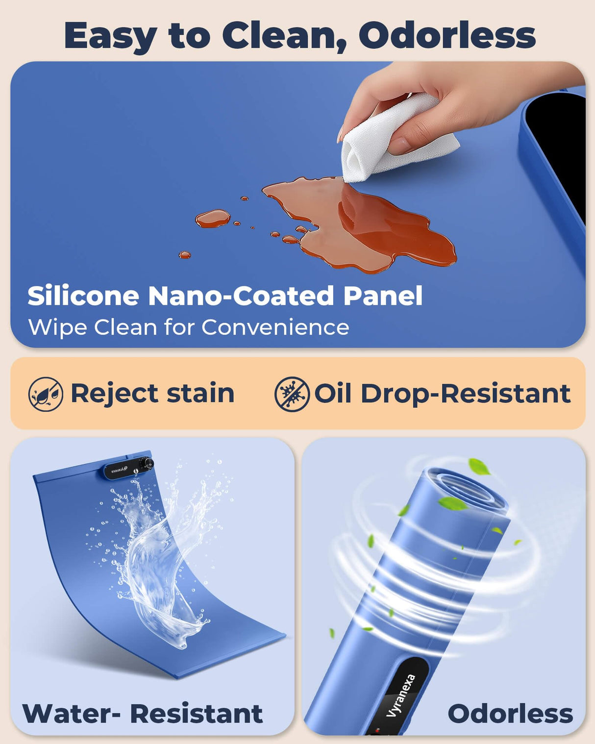 Warming Mat for Food - Space-Saving, Fits Two Baking Dishes, 7 Temp Settings, 4h Auto Shut-Off, Durable Silicone Surface, Easy to Clean, Perfect for Parties and Everyday Use (Blue, Medium)