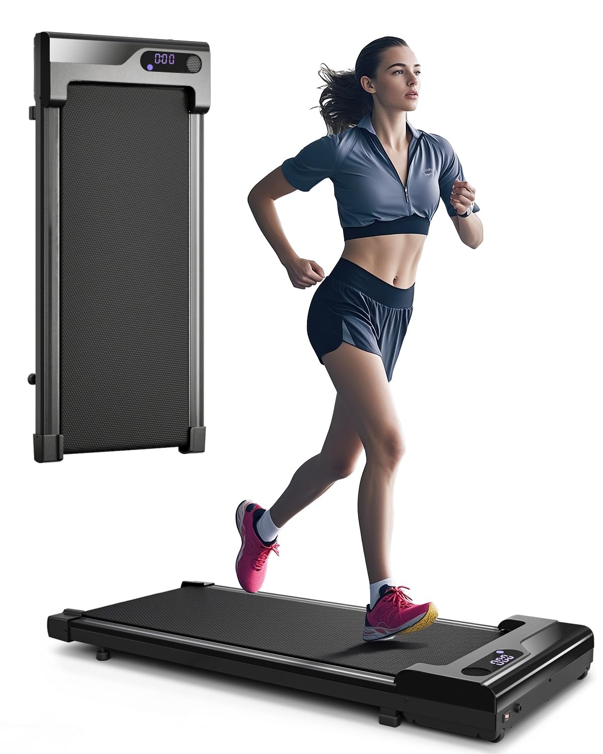 Vhorilix Walking Pad Treadmill for Home - Under Desk Treadmills Portable Mini Compact Walk Pads for Small Spaces Office Indoor Apartment Floor Flat Running Machine with Remote Quiet Lightweight
