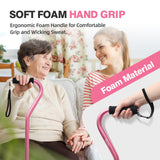BeneCane Quad Cane Adjustable Walking Cane with Offset Soft Cushioned Handle for Men & Women Lightweight Comfortable with 4-Pronged feet for Extra Stability(Pink)