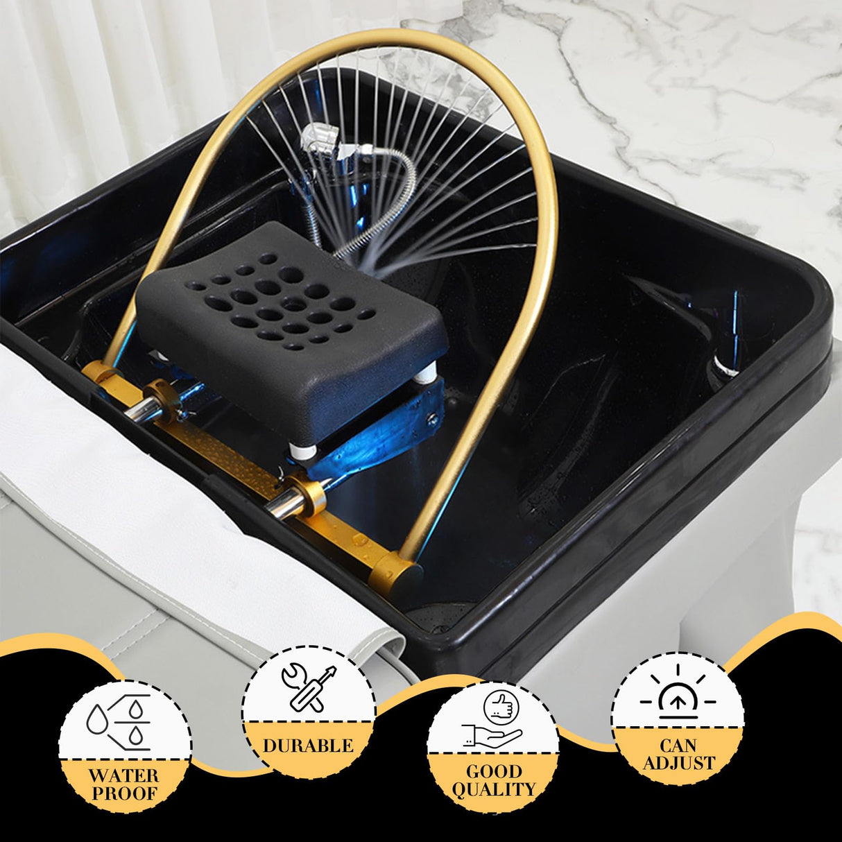 YTQHERQR Water Circulation Hair Head Spa Equipment with Pillow, Water Circulation Frame Rack with 39.37" 304 Stainless Steel Water Hose, Shampoo Bed Accessories, for Hair Salon Massage Shower