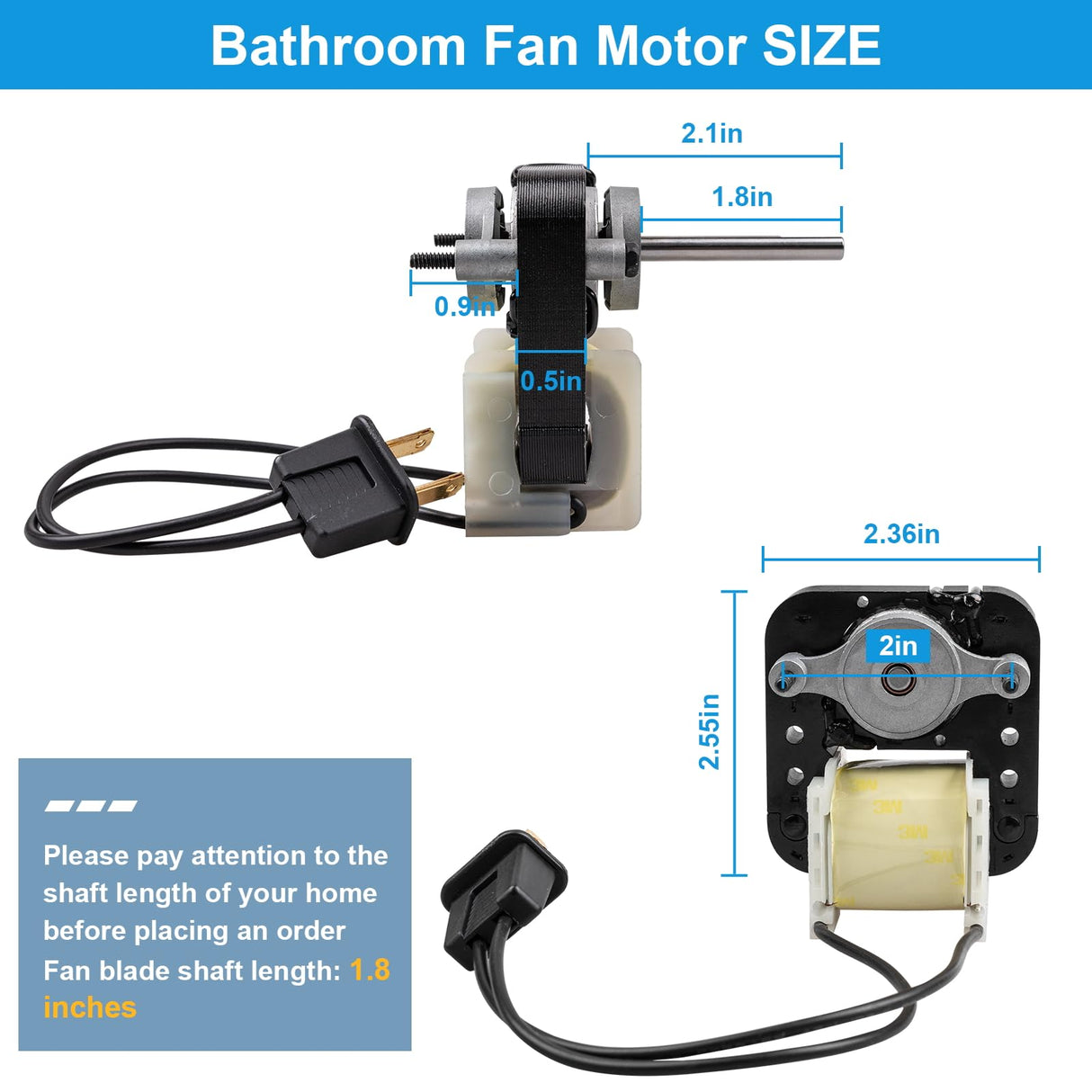 Siasky Universal Bathroom Vent Exhaust Fan Motor Replacement Motors Kit, Fit for Nu-Tone Br-oan Exhaust Vent Fan Motor 120V 50CFM, with Blower Wheel