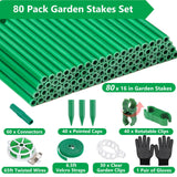 Lezmarket 80 Pack Garden Stakes(16" Each), Plant Support Stakes, DIY 4ft 5ft 6ft 7ft Sturdy Fiberglass Plant Sticks Support Garden Trellis for Growing Climbing Tomato Vegetables Flowers