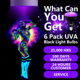 TigQiang 6 Pack Black Light Bulbs, Blacklight Bulb 120W Equivalent, E26 BR30 LED Black Light Bulb 385-400nm for Halloween Christmas Decorations, Body Paint, Glow in The Dark Party, Fluorescent Poster