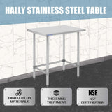 Hally Open Base Stainless Steel Table 24 x 30 Inches, NSF Commercial Heavy Duty Prep & Work Table with Galvanized Legs for Restaurant, Home and Hotel