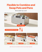 VEVOR Electric Soup Warmer, Two 6.34QT Stainless Steel Round Pot with 86~185°F Adjustable Temp, 1200W Commercial Bain Marie Compatible with Pans, Soup Station for Restaurant, Buffet