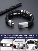 Bandmax Men's Norse Bracelet 8 inch Viking Celtic Knot Beads Bracelets Black Leather Braided Rope Wristband for Men Son Husband Grandson Gift For Father's Day Birthday Christmas Graduation