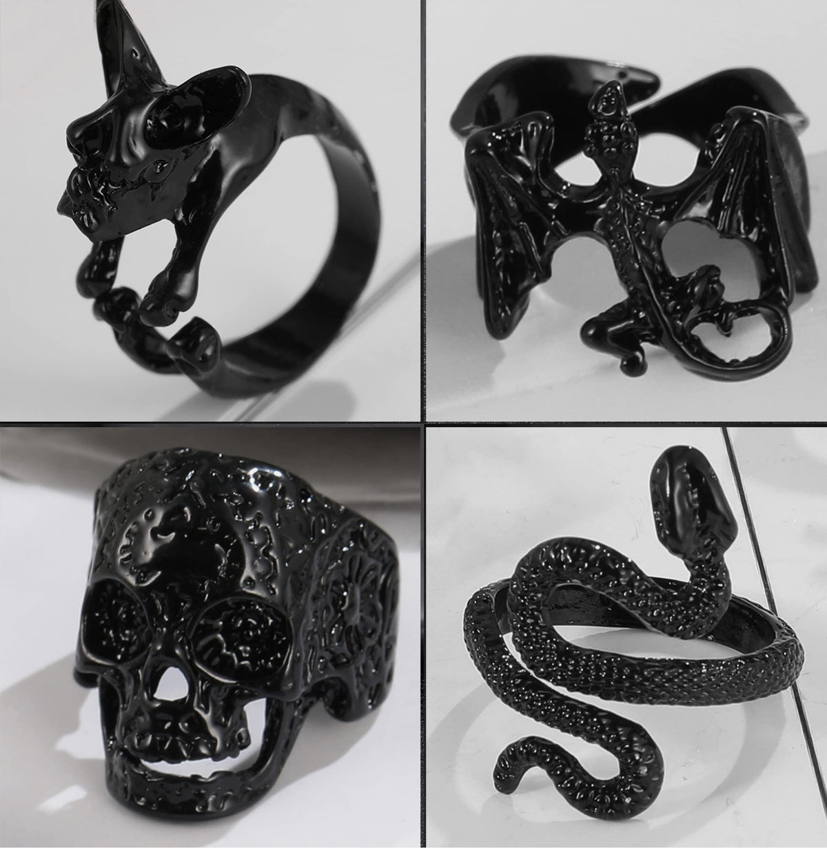 Black Gothic Vintage Rings Set - 20-30 PCS Cool Punk Snake Claw Rings Set, Y2K Snake Claw Rings, Open Butterfly Star Stacking Ring Jewelry, Gift for Men Women (Black 2)