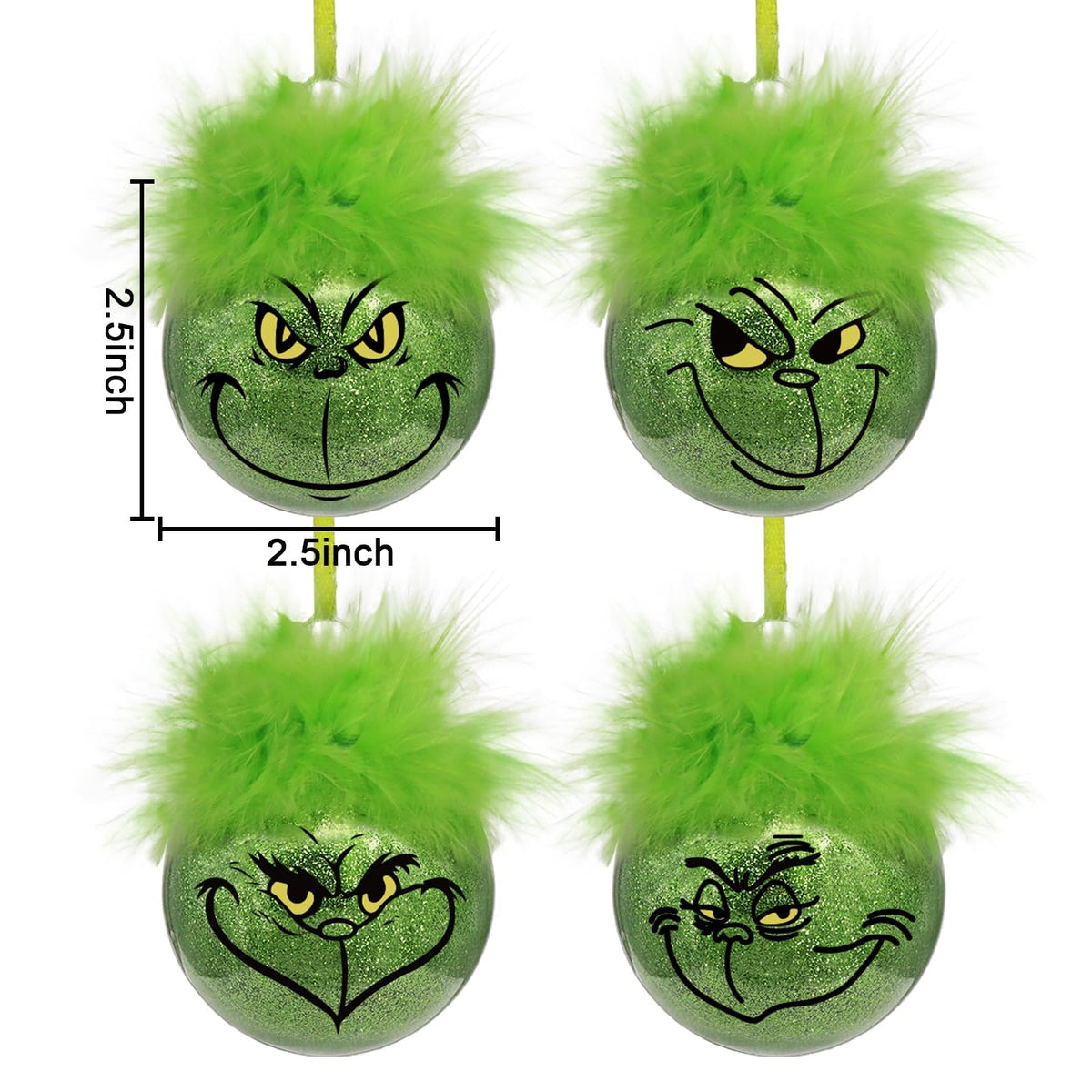 Bunny Chorus Christmas Decorations Indoor: 12pcs Cute Green Elf Christmas Tree Ornaments with Fuzzy Hair, Hanging Thief Monster Xmas Balls for Tree Fireplaces Garland, Kids Home School Office Decor