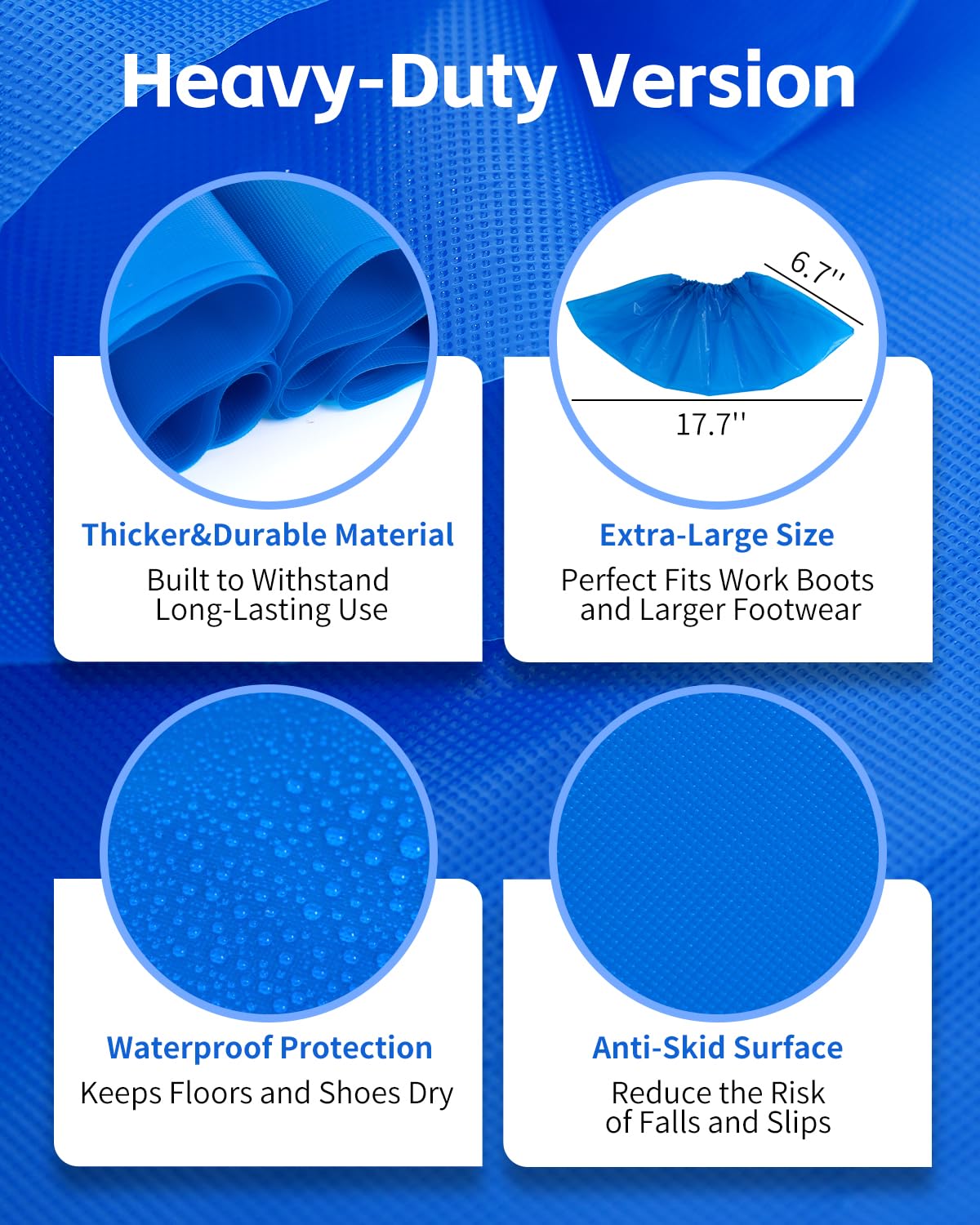 Buself Heavy Duty Disposable Shoe Covers, Extra Large 6.7x17.7 In, Thick 0.3 Oz, Waterproof Non-Slip Shoe Booties, 100 Pieces Boot Covers for Indoor/Outdoor Use, One Size Fits All
