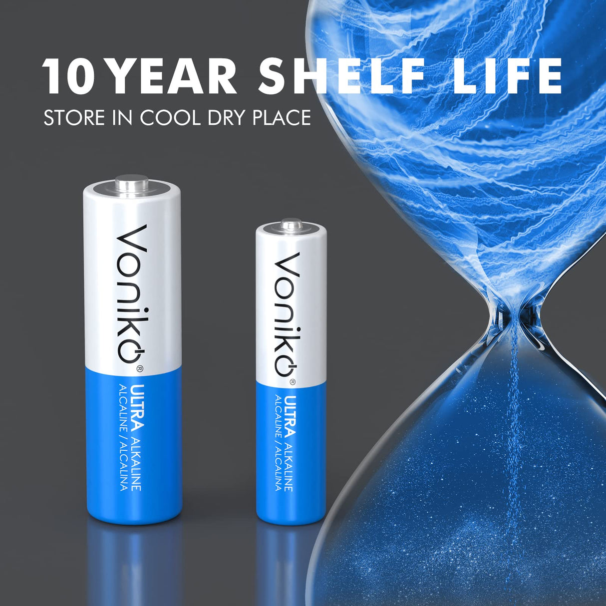 Voniko - Premium Alkaline Battery - AA and AAA 200-Count Combo Pack Batteries, 100-Count Each, 10-Year Shelf Life, Recloseable Packaging