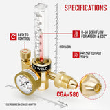 RX WELD Argon Flowmeter for MIG TIG Weld, CGA580, 6.6FT Hose
