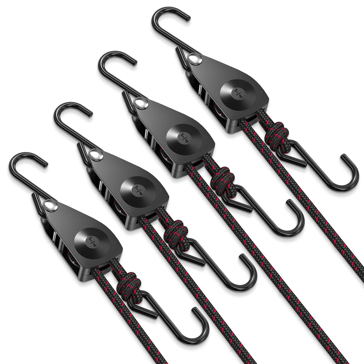 VIPARSPECTRA Ratchet Tie Down Straps, 1/4" Adjustable Rope Hangers [4 Pack, 12FT, 150 lbs/Pack], Heavy Duty Kayak Pulley System with Hooks for Garage Cargo Trucks Tents Grow Lights Various Lashing