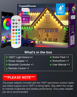 Tropwellhouse Permanent Outdoor Lights for House, 100ft RGB Smart LED Eave Lights with APP & Remote Control, IP67 Waterproof for Outdoor Decorations Including Halloween, Christmas, and Daily Lighting