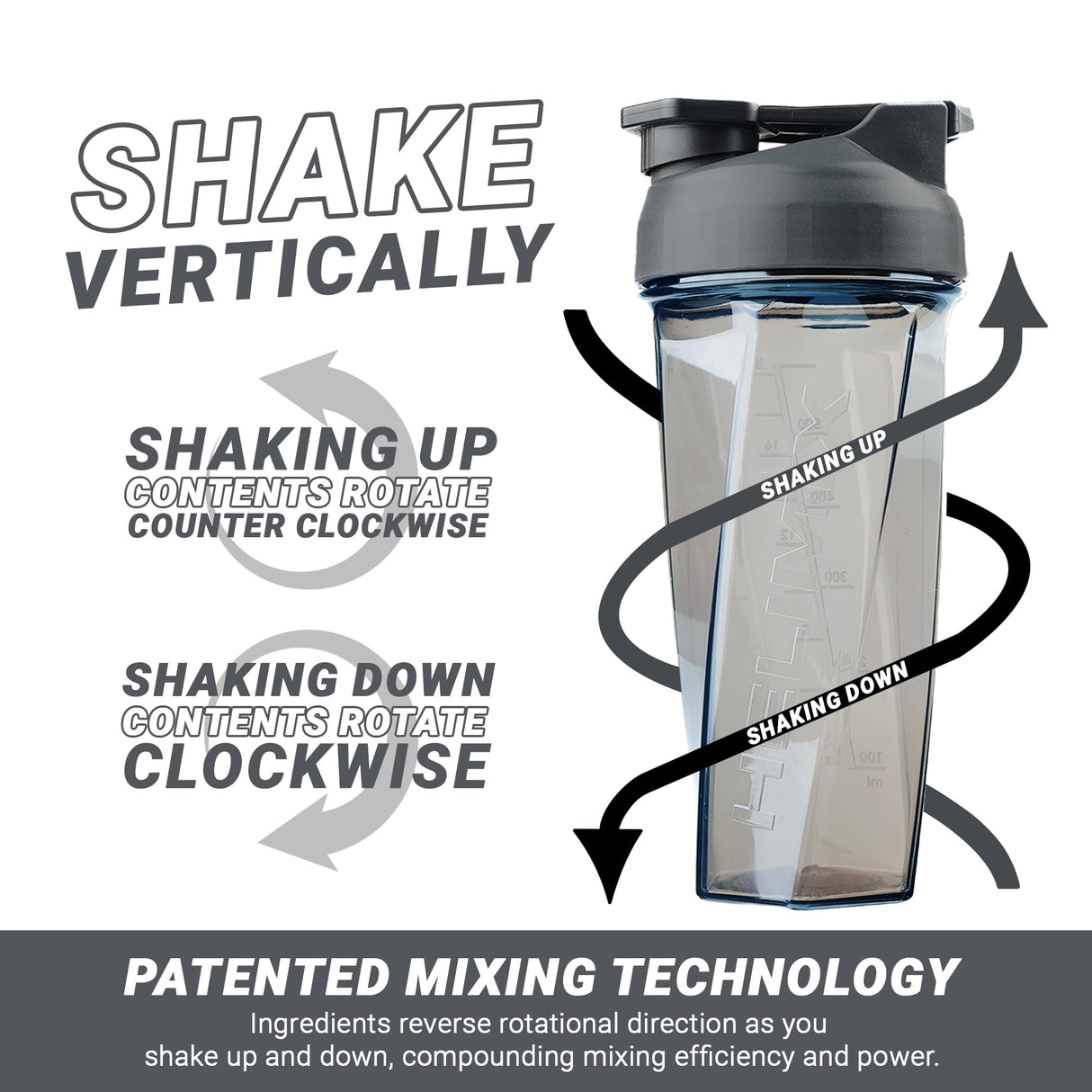 HELIMIX 2.0 Vortex Blender Shaker Bottle Holds upto 28oz | No Blending Ball or Whisk | USA Made | Portable Pre Workout Whey Protein Drink Shaker Cup | Mixes Cocktails Smoothies Shakes | Top Rack Safe