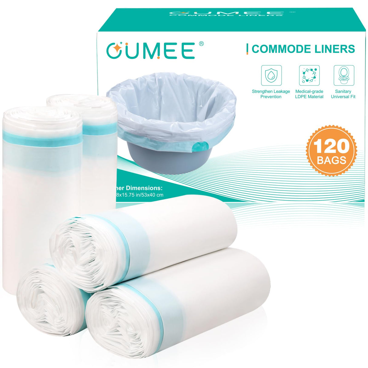 120 Disposable Commode Liners for Bedside Commode, Beside Commode Liners, Portable Potty Liners for Adults, Toilet Liners Portable Commode Bags for Commode Chair (Blue - 120 Liners)