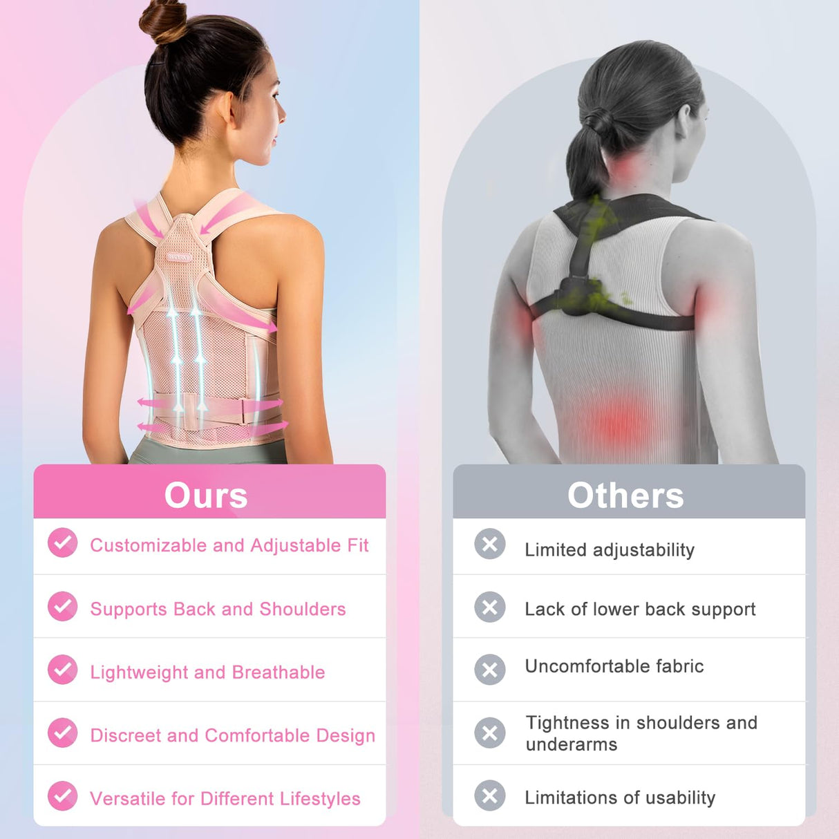 URBTFLM Back Posture Corrector for Women - Adjustable Straightener Back Brace Posture Corrector Under Clothes (Pink, Medium)