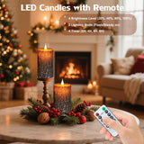 VEEKI Flameless Candles Lights, Set of 2 6"x3" Pine Bark Flickering LED Candles with Remote & Timer, Dimmable Pillar Candles Battery Operated, Real Wax Electric Candle for Christmas Winter Home Decor