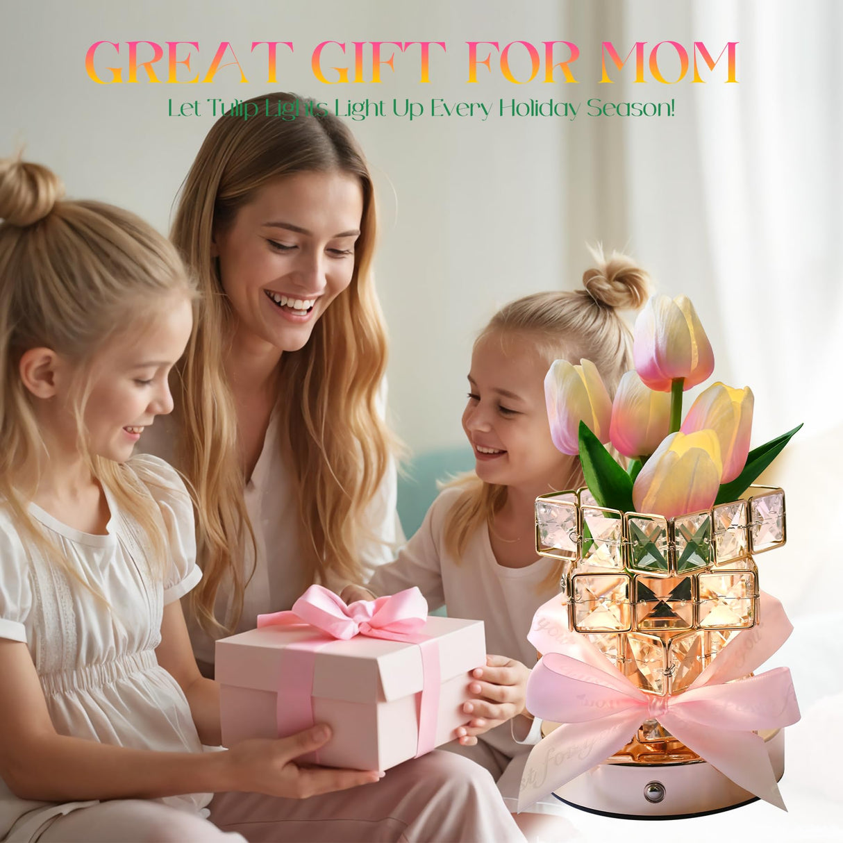 NuuNuy Mother's Day Gifts for Her, Birthday Gifts for Women,LED Tulip Cordless Night Light Dimmable Crystal Base with USB Charge, Small Night Light Home Decor,Gift for Xmas,Housewarming