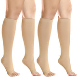 +MD 2 Pairs Compression Socks for Women & Men Medical Grade 20-30 mmHg, Open-Toe knee High Stocking, Support for edema, Varicose Veins, Nude, X-Large