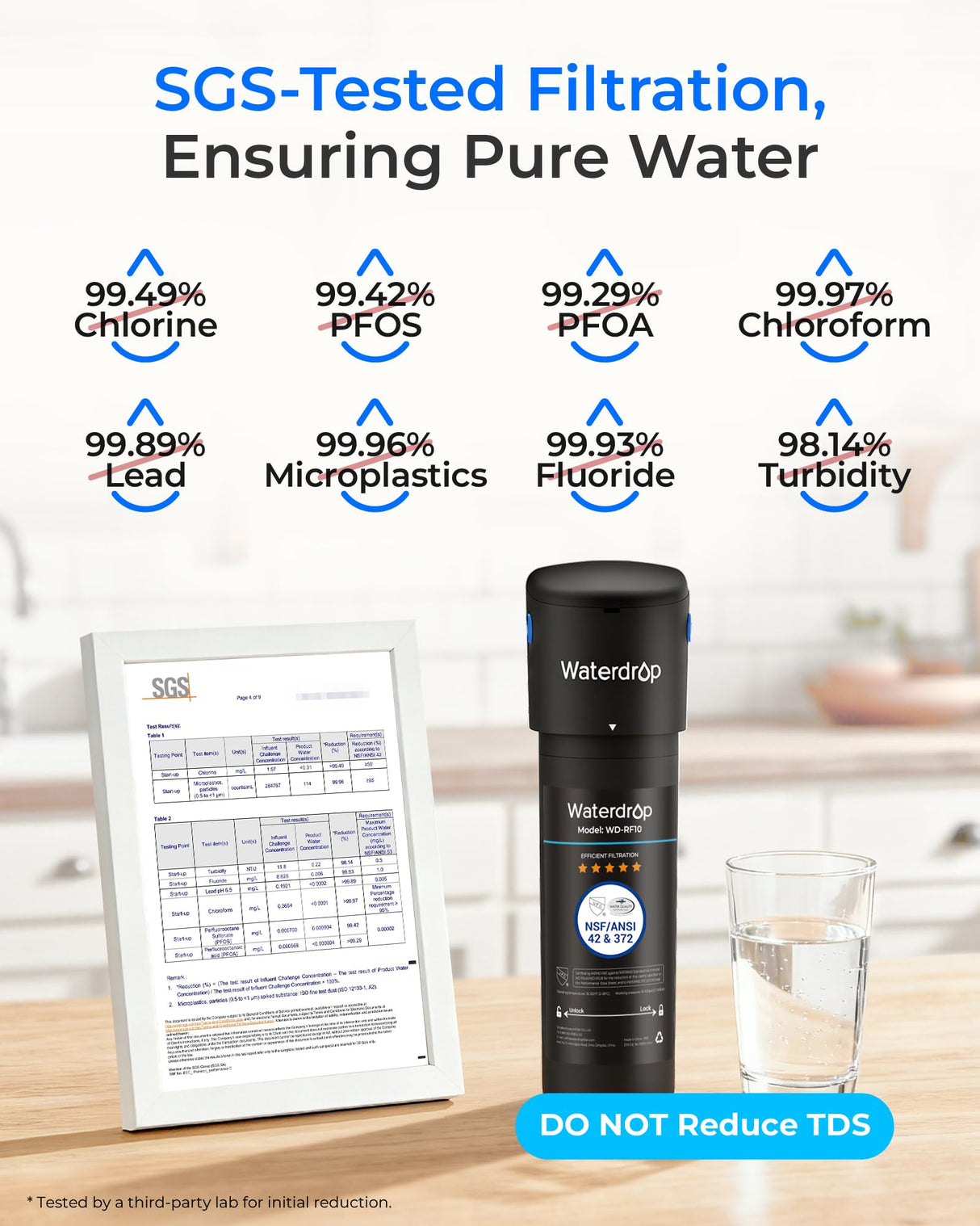 Waterdrop 10UA Under Sink Water Filter System, Reduces PFAS, PFOA/PFOS, Lead, Chlorine, Bad Taste & Odor, Under Counter Water Filter Direct Connect to Kitchen Faucet, NSF/ANSI 42 Certified, 1 Year