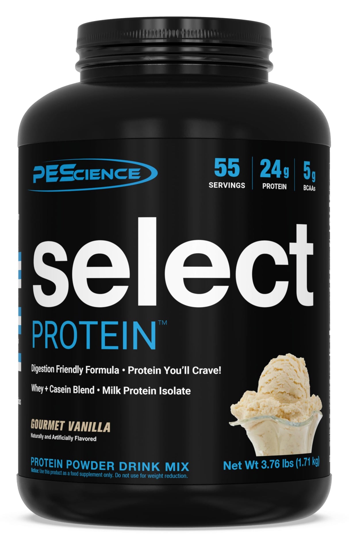 PEScience Select Protein Powder, Whey and Casein Blend, Clean Protein Powder for Women and Men, Low Calorie, Low Carb, Keto Friendly, Gluten Free, Gourmet Vanilla, 55 Servings