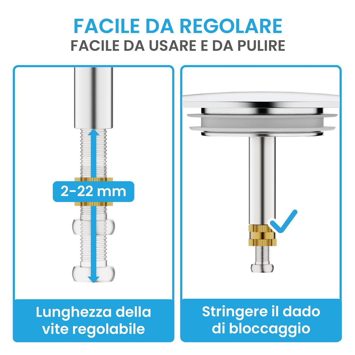 Bächlein Universal Badewannenstöpsel - Abfluss-Stopfen [PVD Gold] - inkl. Ersatzdichtung