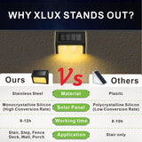 XLUX Solar Lights for Steps Decks Pathway Yard Stairs Fences, LED lamp, Rainproof, Black Metal Housing, 6 Pack