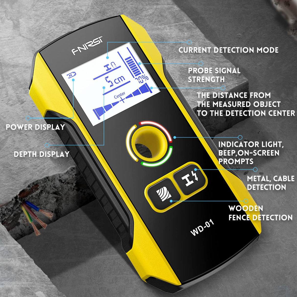 FNIRSI Stud Finder Wall Scanner - 6 in 1 Electronic Wall Wood Stud Finder, Wall Detector with Updated Positioning Hole for Center and Edge of Wood AC Wire Metal Studs Joist Pipe